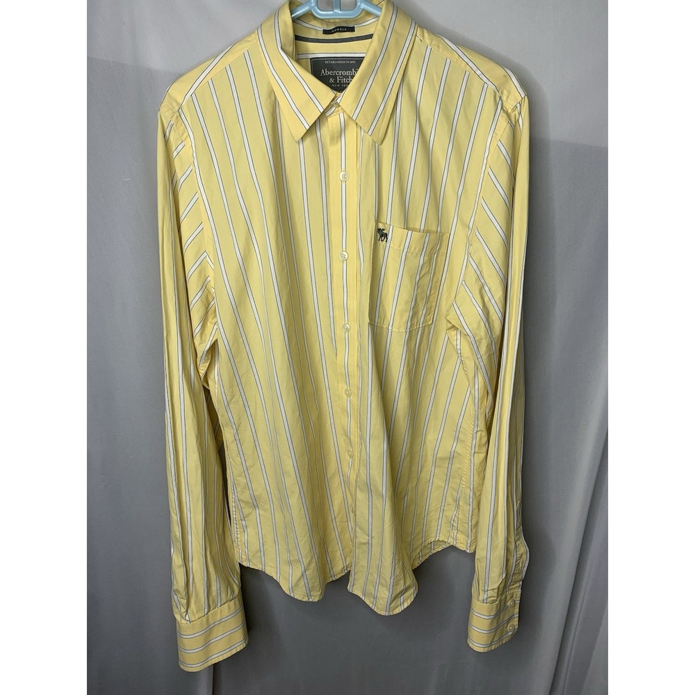 Mens XL VTG Y2K Aerocrombie & Fitch Yellow‎ Striped Muscle Button Down Shirt - Picture 3 of 9